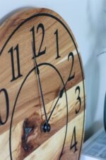 Solid Hickory Wood Wall Clock with Numbers and Lines