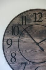 Black Stained Solid Ash Wood Wall Clock with White Roman Numerals