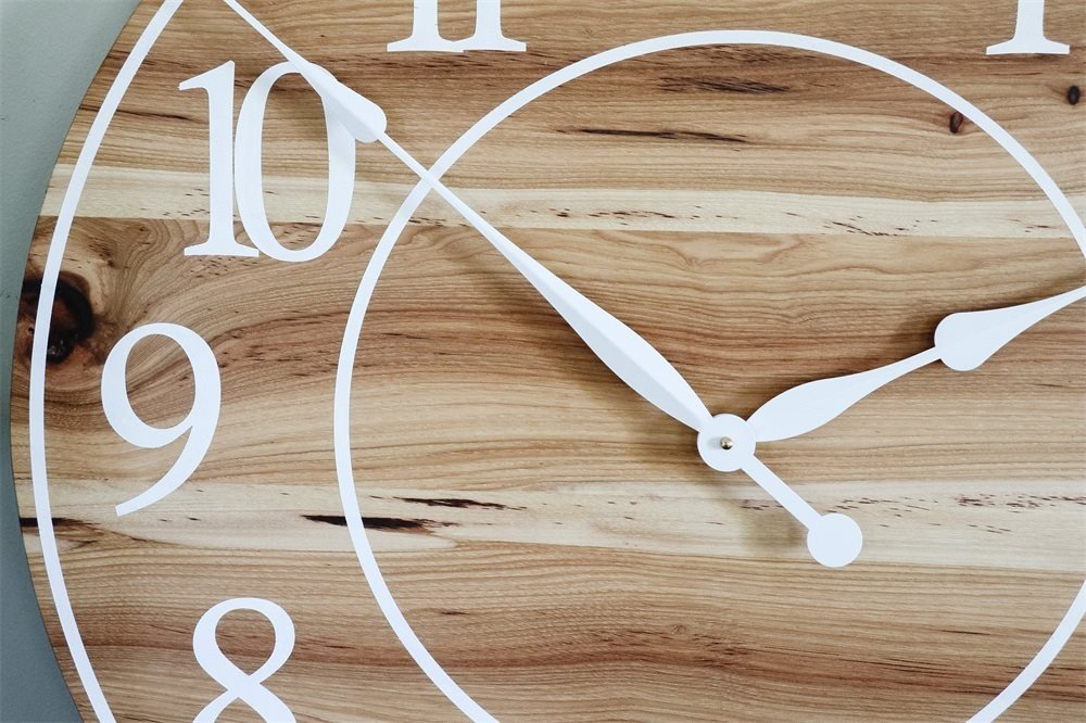 Solid Hickory Wood Wall Clock with Numbers and Lines
