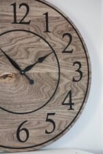 Large Brown Stained Hackberry Wall Clock with Black Numbers