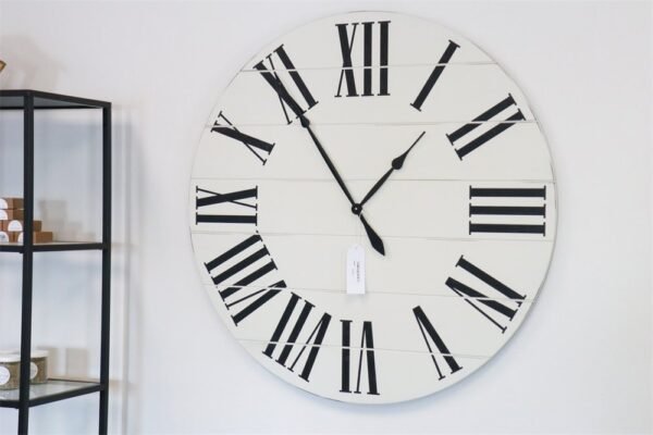 Simple 42" Farmhouse Style Large White Distressed Wall Clock with Black Roman Numerals (in stock)