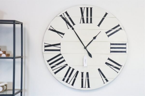 Simple 42" Farmhouse Style Large White Distressed Wall Clock with Black Roman Numerals (in stock)