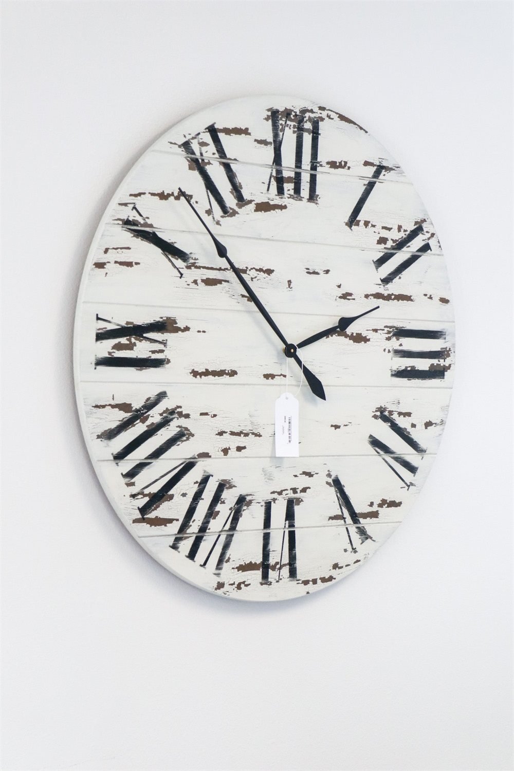 42" Farmhouse Style Large White Distressed Wall Clock with Black Roman Numerals (in stock)