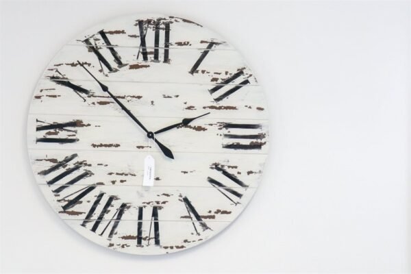 42" Farmhouse Style Large White Distressed Wall Clock with Black Roman Numerals (in stock)
