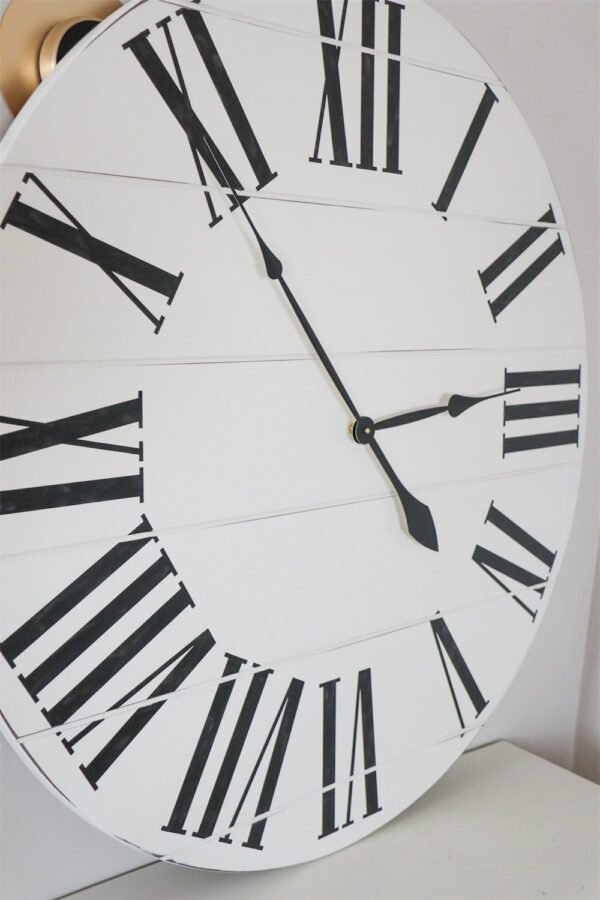 Simple 36" Farmhouse Style Large White Distressed Wall Clock with Black Roman Numerals (in stock)