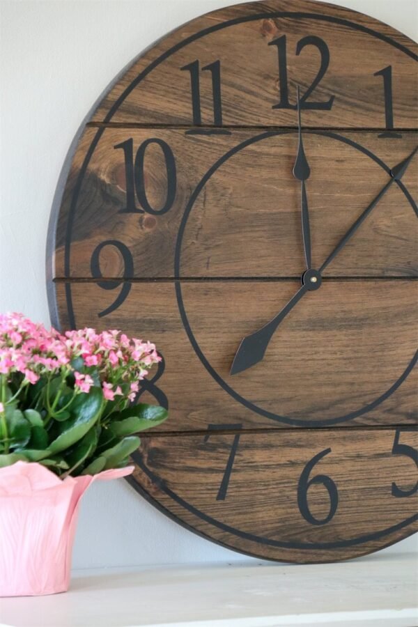 Large Dark Distressed Wall Clock, Stained clock, Oversized clock