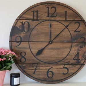 Large Dark Distressed Wall Clock, Stained clock, Oversized clock
