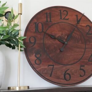 Solid Walnut Wood Wall Clock with Black Numbers