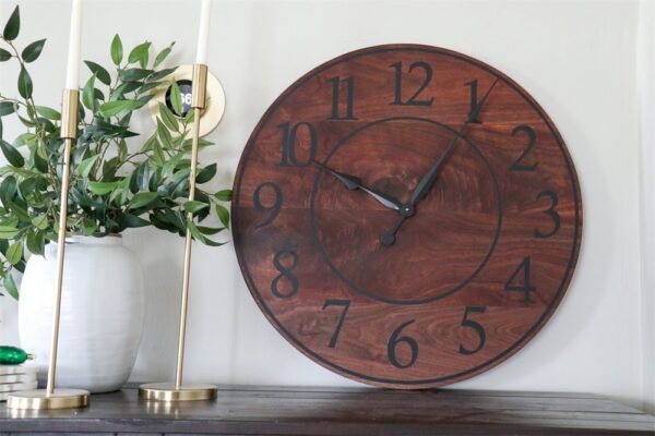 Solid Walnut Wood Wall Clock with Black Numbers