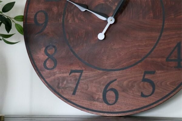 Solid Walnut Wood Wall Clock with Black Numbers
