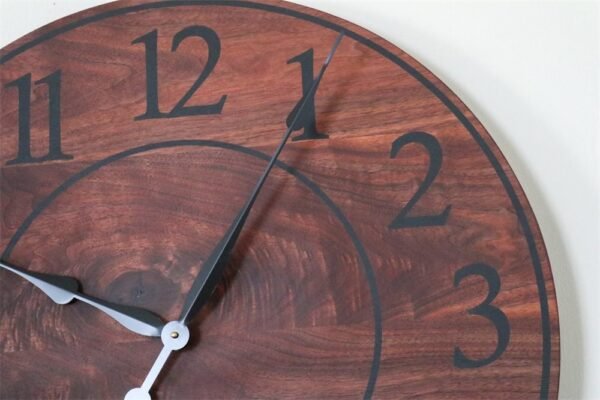 Solid Walnut Wood Wall Clock with Black Numbers