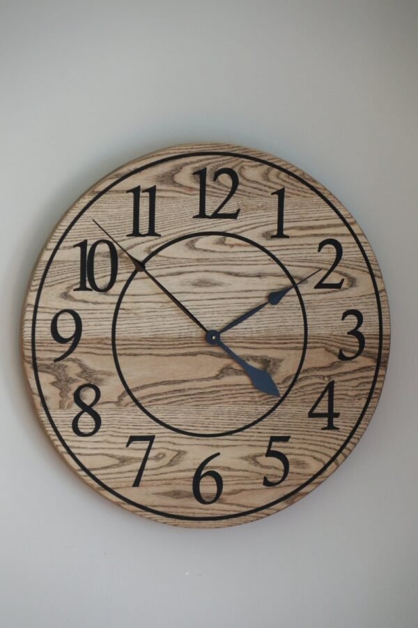 26" Solid Ash Wood Wall Clock with Walnut Stain (in stock)