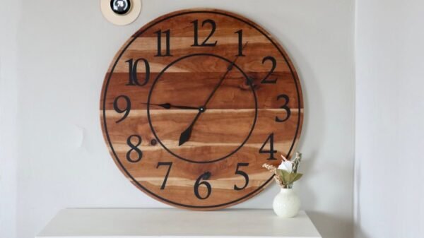 Large Sappy 30" Solid Cherry Hardwood Wall Clock with Black Numbers
