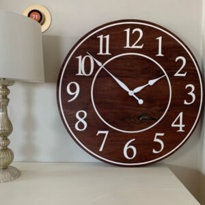 Solid Clear Walnut 30" Wall Clock with White Lines and Numbers (in stock)