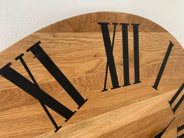 Large White Oak Wall Clock with Black Roman Numerals