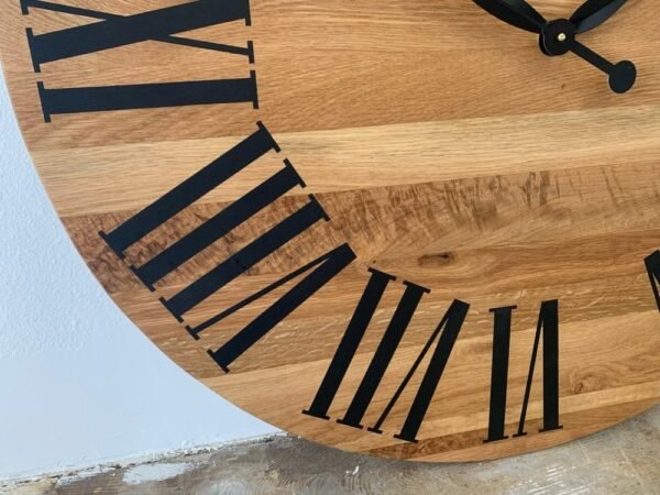 Large White Oak Wall Clock with Black Roman Numerals