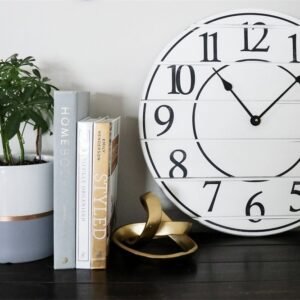 White Lightly Distressed Large Wall Clock with Black Numbers (in stock)