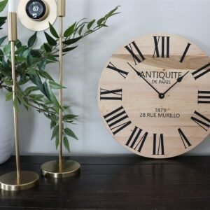 Large French Style Maple Wall Clock with Black Roman Numerals