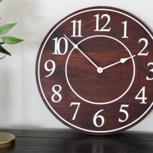 Solid Wood Walnut Wall Clock with White Numbers