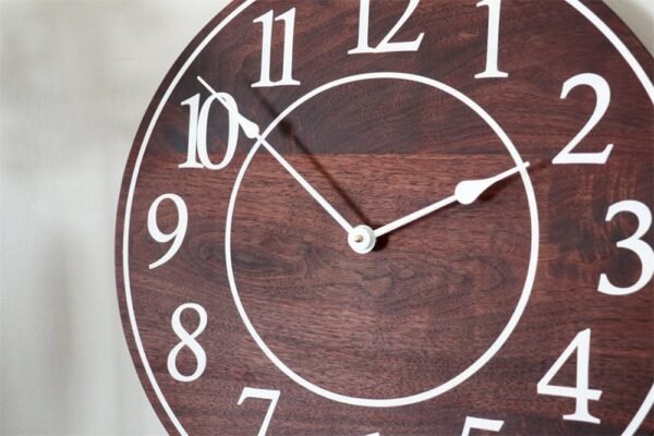 Solid Wood Walnut Wall Clock with White Numbers
