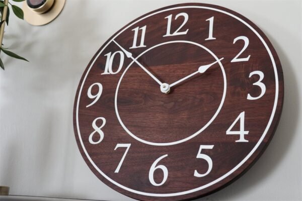 Solid Wood Walnut Wall Clock with White Numbers