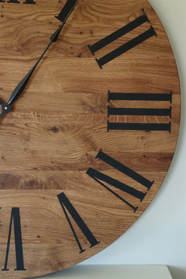 Large White Oak Wall Clock with Black Roman Numerals