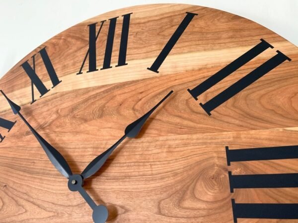 Large Sappy Cherry Hardwood Wall Clock with Black Roman Numerals