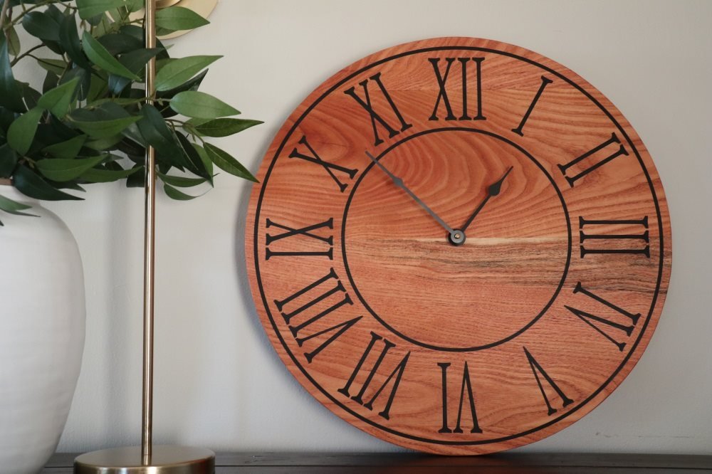 Locust Hardwood Large Wall Clock with Roman Numerals