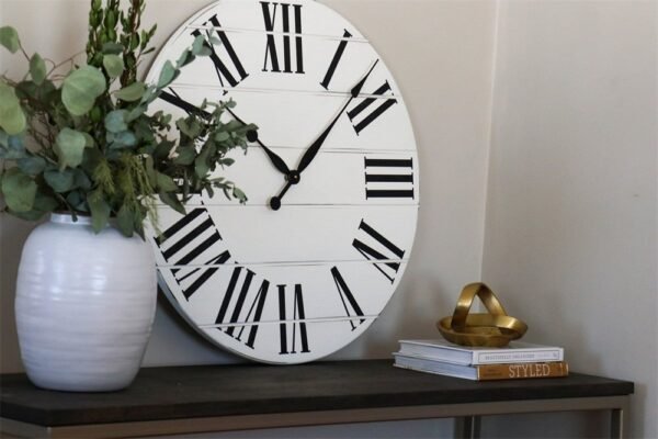 White Lightly Distressed Wooden Farmhouse Wall Clock