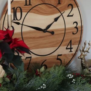 Solid Hickory Wood Wall Clock with Numbers and Lines