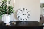 Simple White Lightly Distressed Large Wall Clock with Black Roman Numerals (in stock)