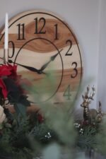 Solid Hickory Wood Wall Clock with Numbers and Lines