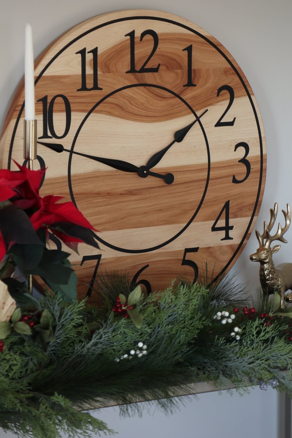 Solid Hickory Wood Wall Clock with Numbers and Lines