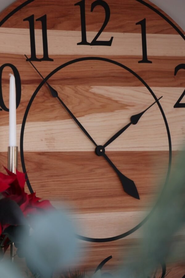 Solid Hickory Wood Wall Clock with Numbers and Lines