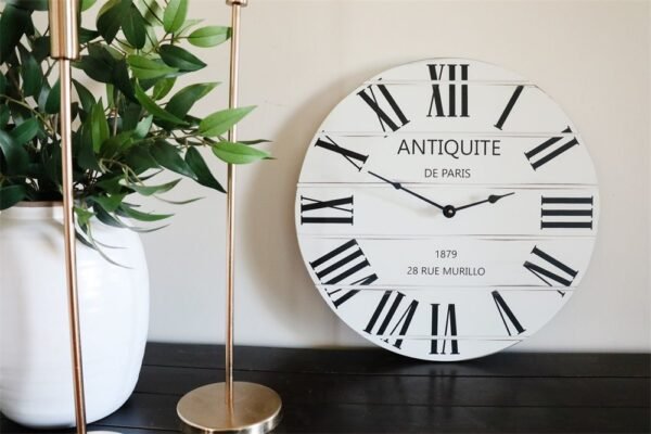 French Style White Lightly Distressed Large Wall Clock