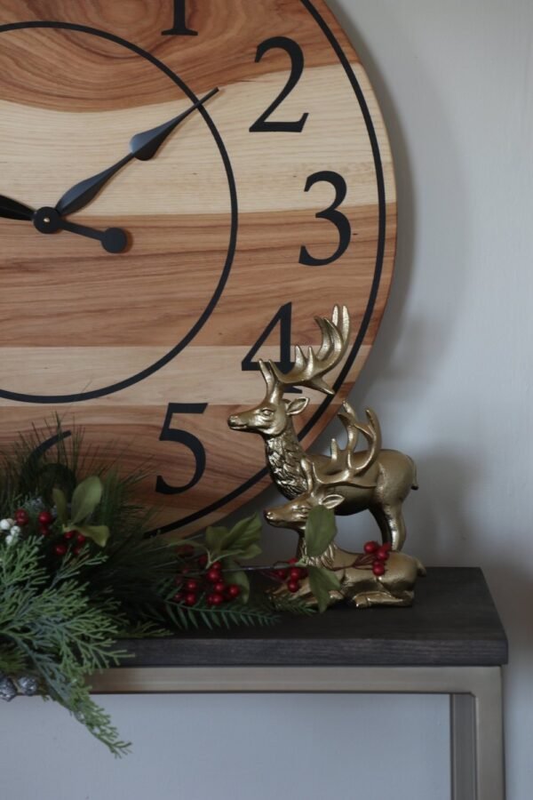 Solid Hickory Wood Wall Clock with Numbers and Lines