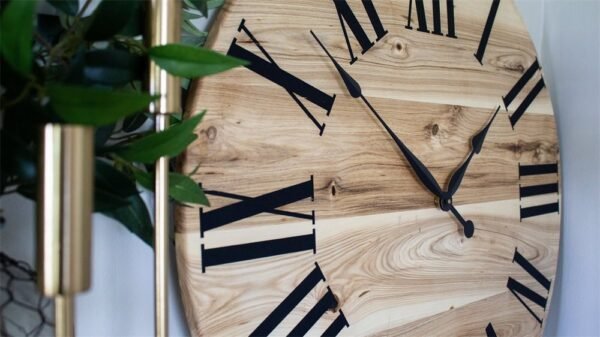 Large Solid Wood Hackberry Wall Clock with Black Roman Numerals