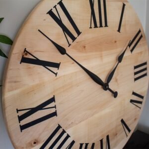 Large Solid Soft Maple Wood Clock with Black Roman Numerals