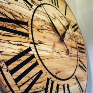 Solid Spalted Maple Wall Clock with Black Lines and Roman Numerals
