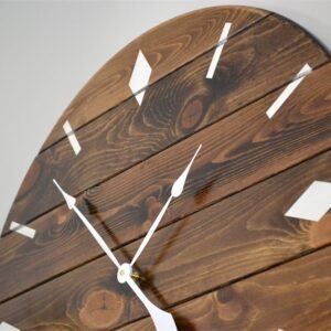 Minimalist Retro Inspired Dark Stained Large Wall Clock with White Numbers