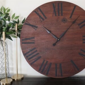 Solid Wood Walnut Wall Clock with Black Roman Numerals
