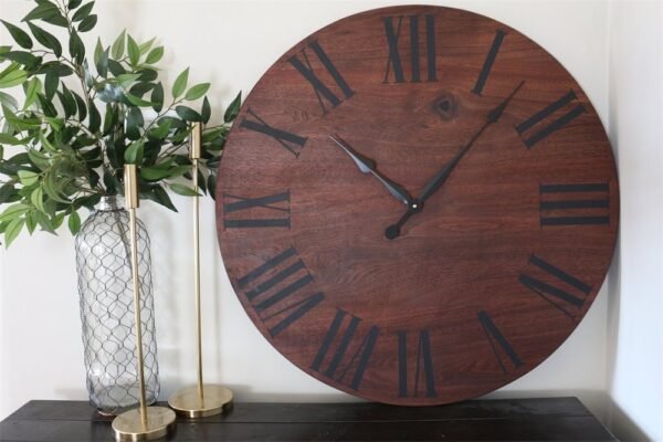 Solid Wood Walnut Wall Clock with Black Roman Numerals