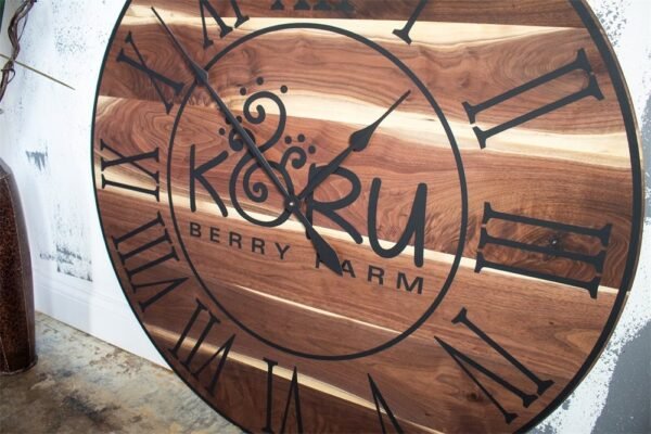 Live Edge Black Walnut Oversized Wall Clock with Black Lines and Roman Numerals