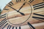 Large Quartersawn Sycamore Hardwood Wall Clock with Black Roman Numerals
