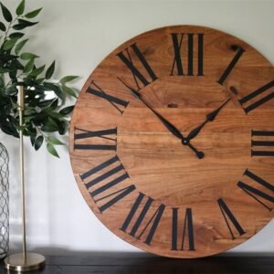 Large Solid Cherry Hardwood Wall Clock with Black Roman Numerals