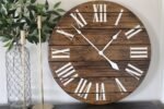 Dark Stained Large Farmhouse Wall Clock with White Roman Numerals