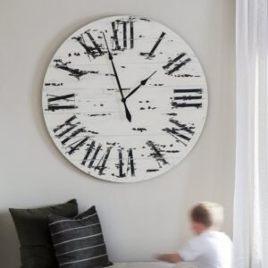 42" Farmhouse Style Large White Distressed Wall Clock with Black Roman Numerals (in stock)